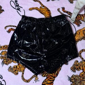 Shiny Black Women's Elastic-Waist Shorts